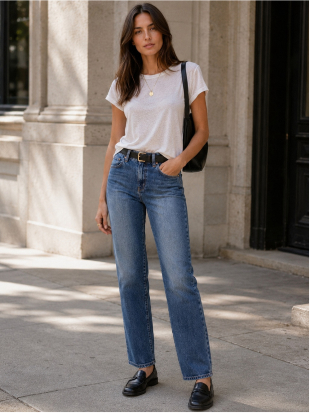 AG Saige Jeans Women 27 High Rise Straight Japanese Denim Model Off Duty Blue